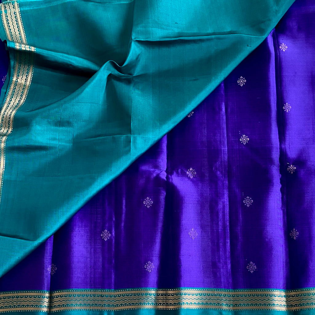 Royal Purple Designer Pure Silk Saree With Teal Green Pallu