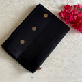 Jet Black Designer Pure Silk Saree With Blush Pink Pallu