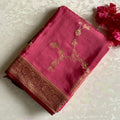 Rani Pink Soft Tussar Silk Saree With Maroon Brocade Pallu
