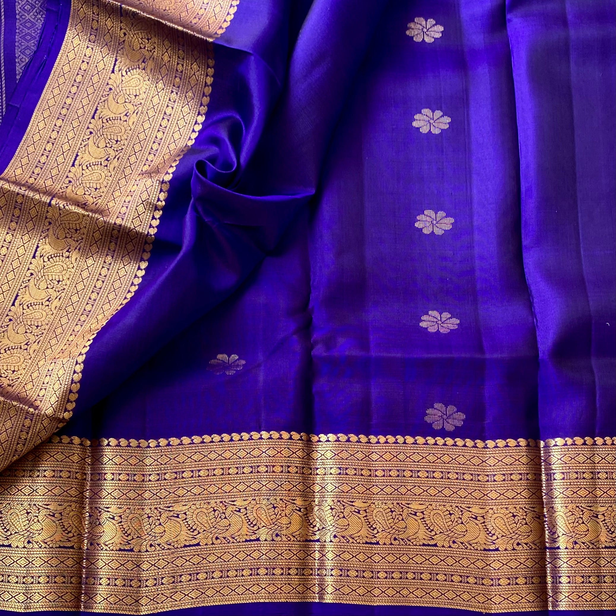 Royal Purple Silk Saree With Gold Brocade Border Bridal