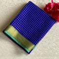 Royal Blue Mysore Crepe Silk Saree With Sea Green Contrast