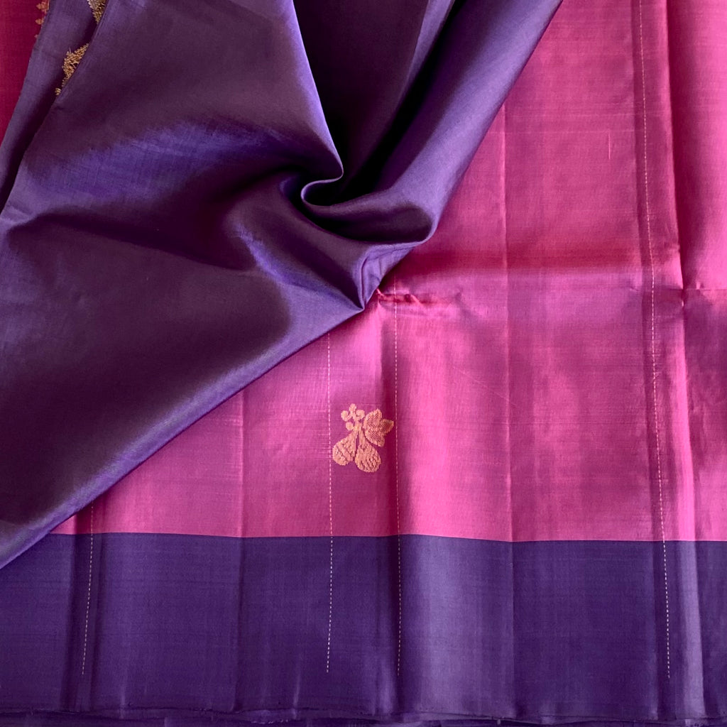 Dual Shaded Magenta Designer Pure Silk Saree With Purple Pallu