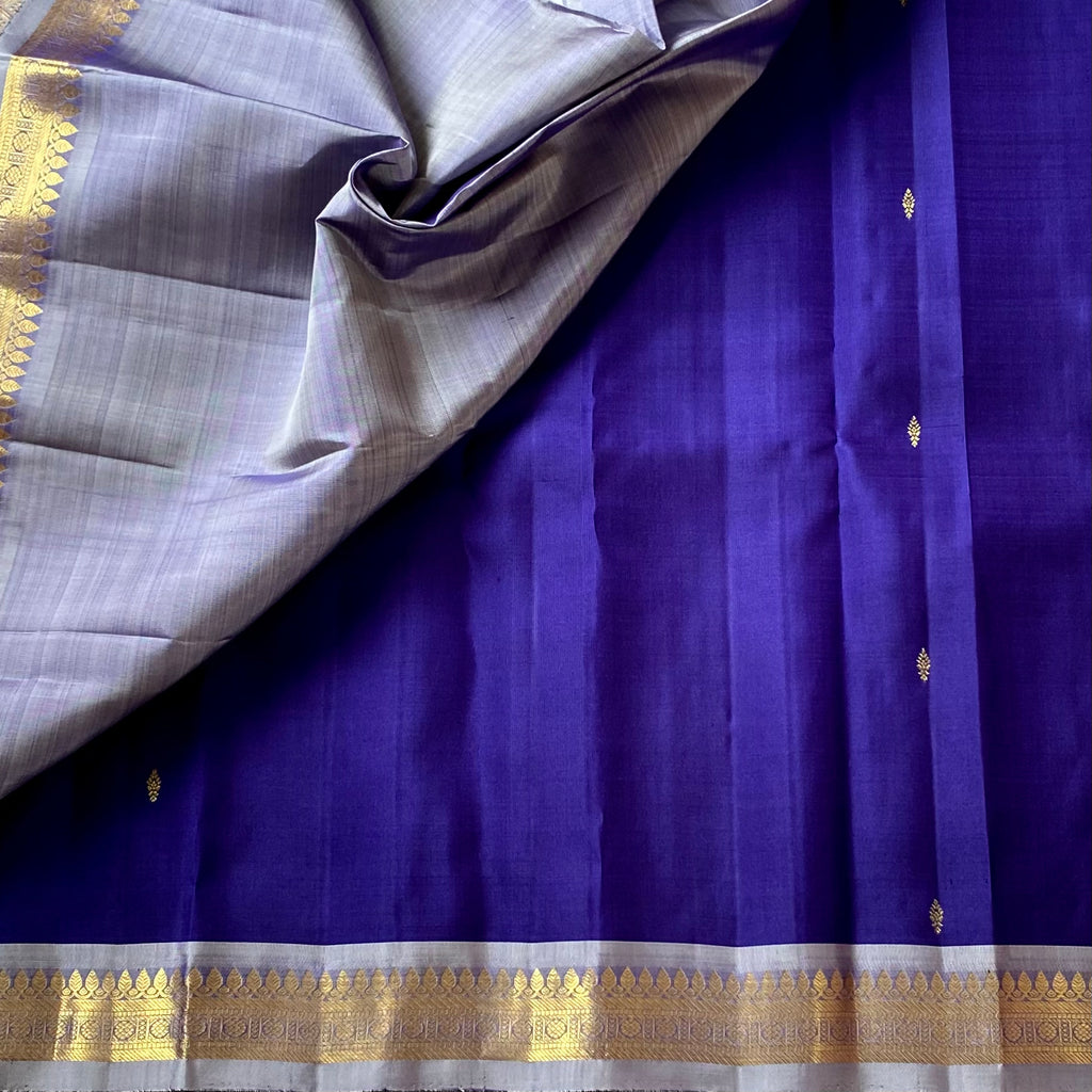 Royal Purple Silk Saree Gold Brocade Diamond Lattice Pallu Wedding