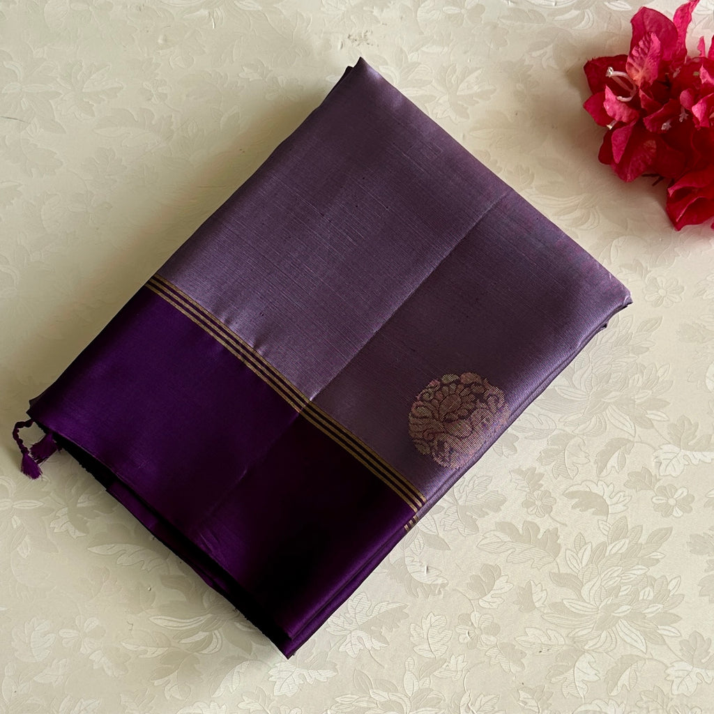 Metallic  Lavender Designer Pure Silk With Cadbury Purple And Gold Zari