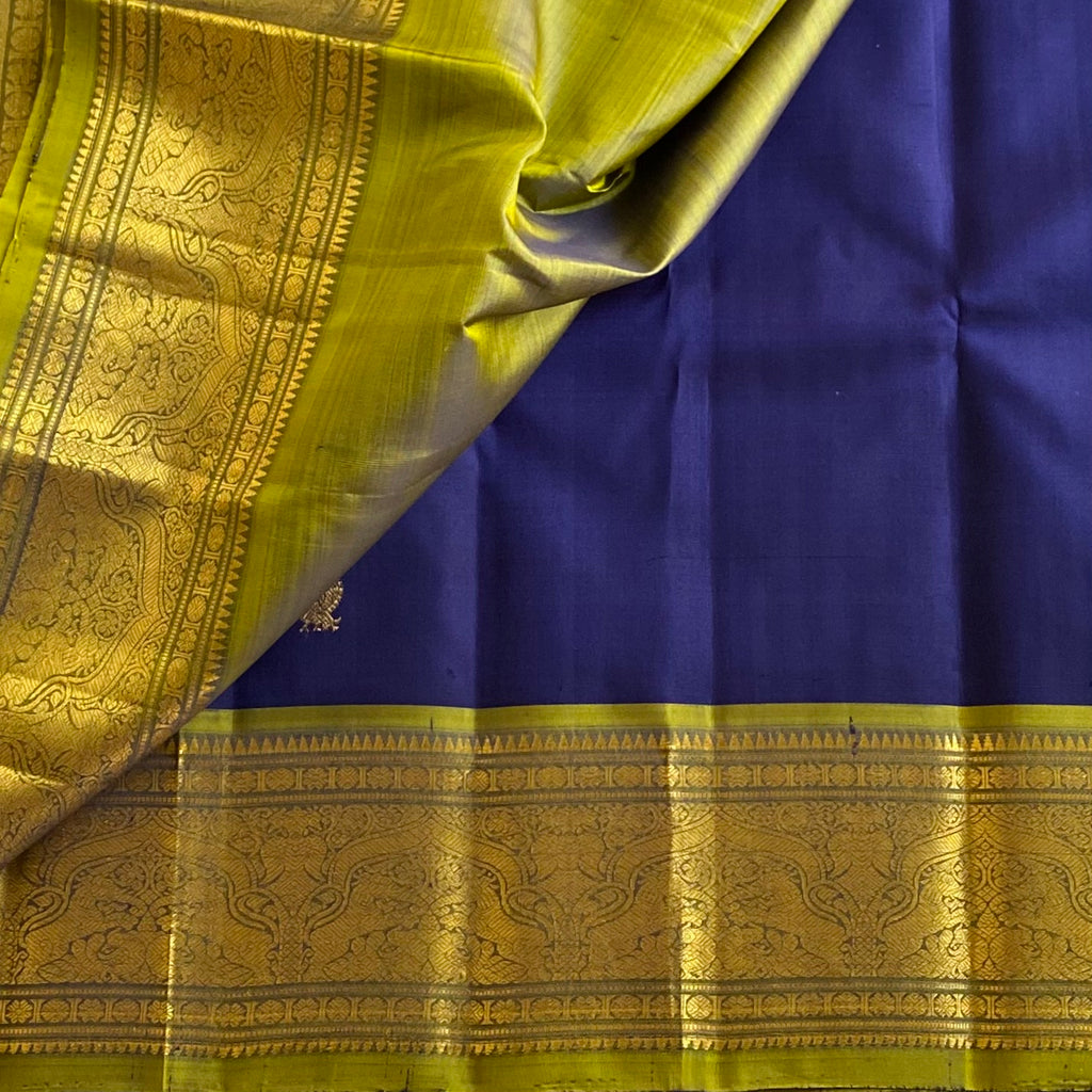 Royal Blue Kanjeevaram Pure Zari Silk Saree With Perfect Olive Pallu