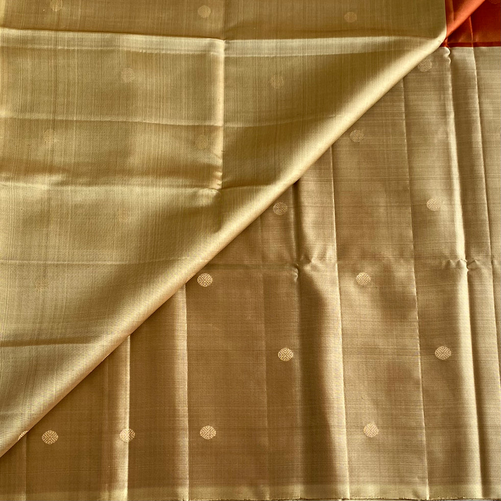 Half n half Rust with Gold Designer Pure Silk with Zari Woven Buttas