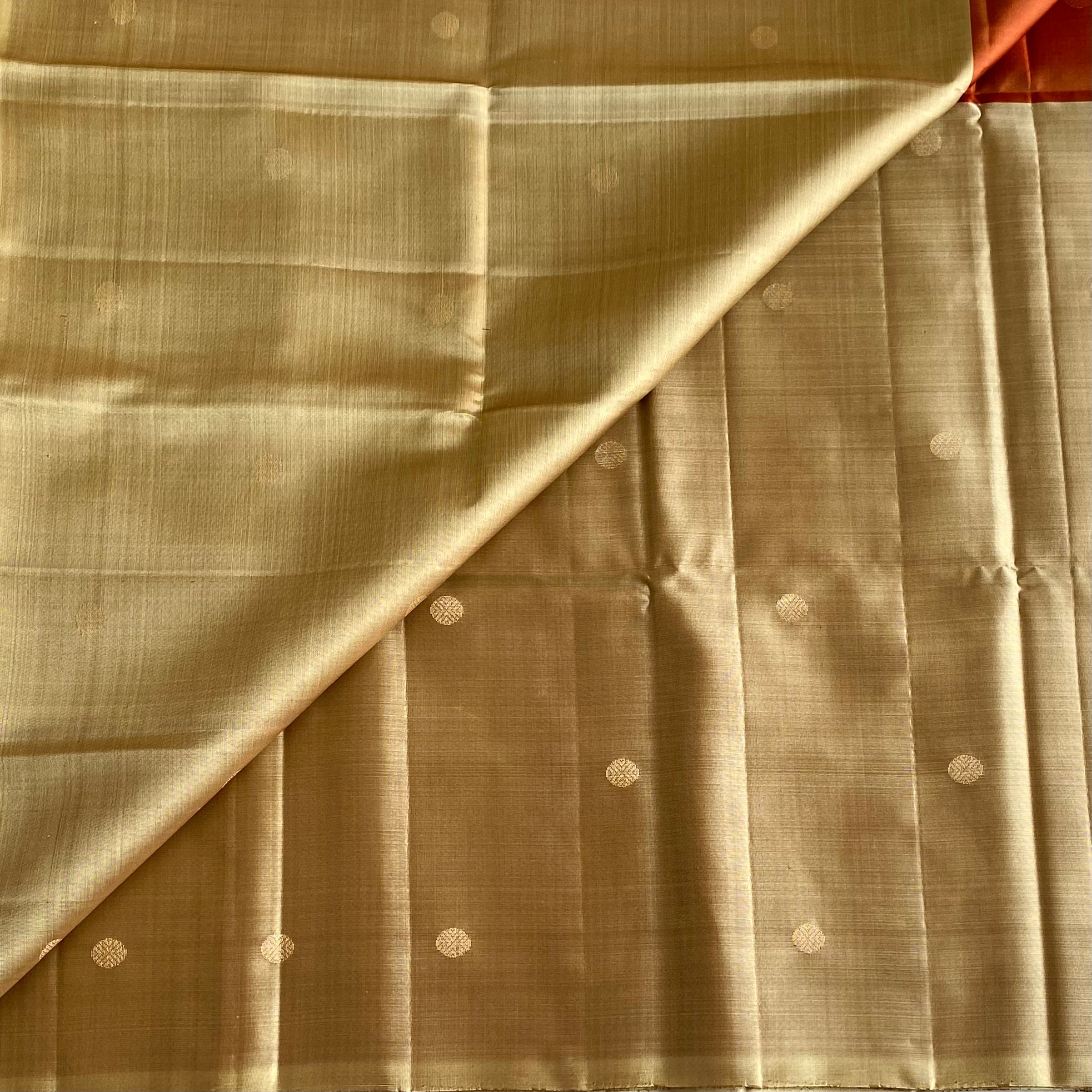 Half n half Rust with Gold Designer Pure Silk with Zari Woven Buttas