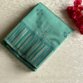 Elegant Mint Aqua Teal Chevron Zari Saree With Tassel Pallu