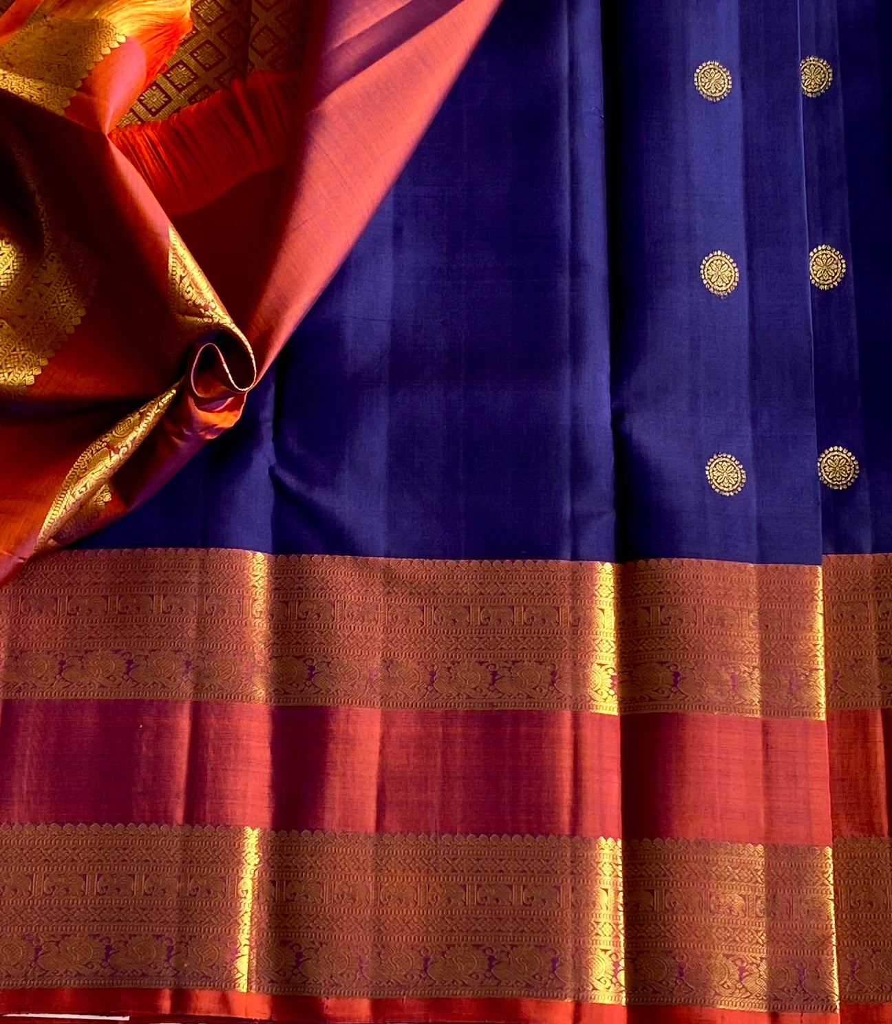 Royal Blue Maroon Silk Saree Gold Zari Work Traditional