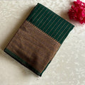 Bottle Green Soft Tussar Silk Saree With Antique Gold Pallu