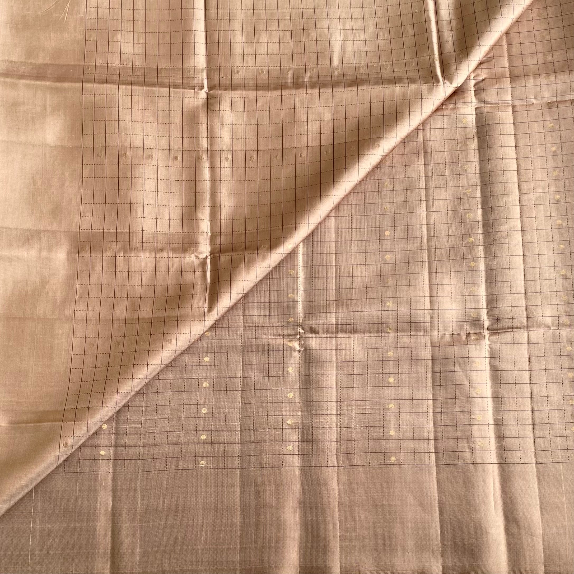 Champagne Beige Designer Pure Silk Saree With Violet Purple Pallu
