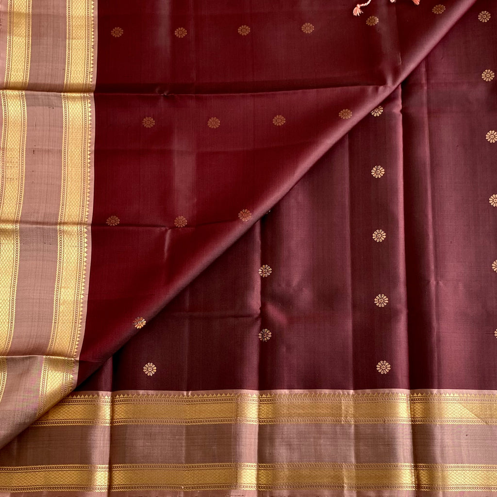 Deep Coffee Wine Designer Pure Silk Saree With Biscuit Brown Pallu