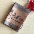 Elegant Slate Grey Floral Tassel Saree Blush Pallu Subtle Sheen