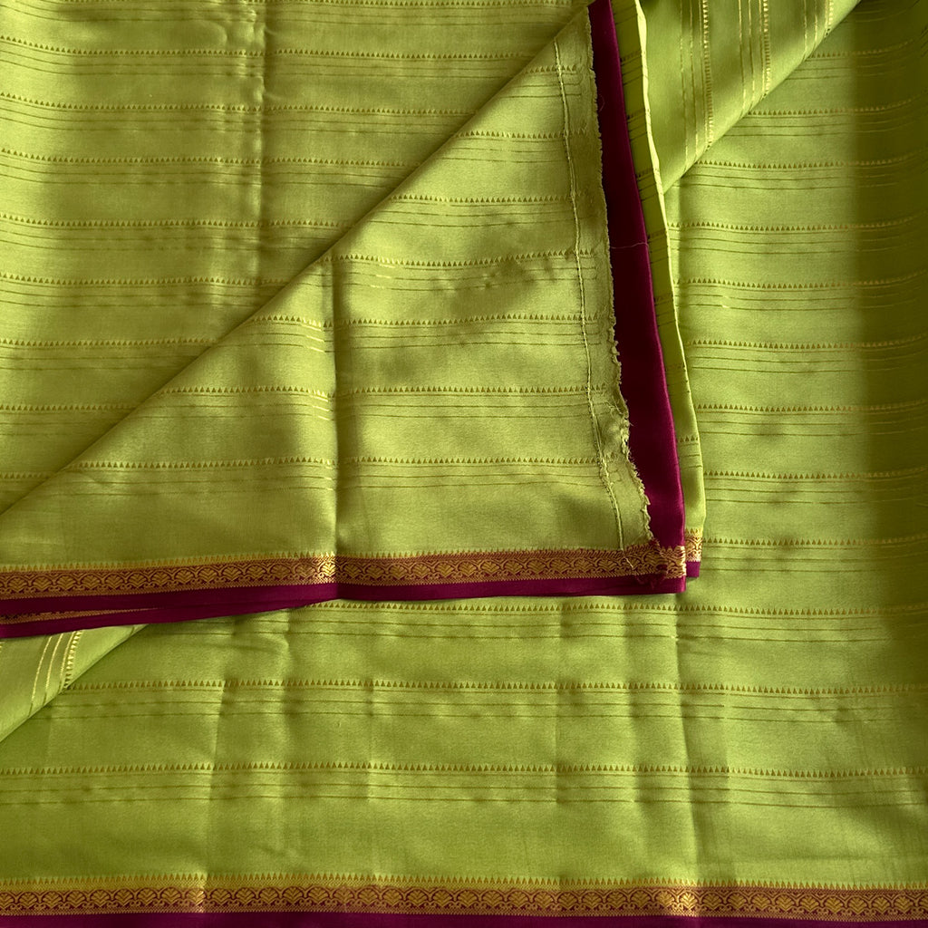 Chartreuse Zari Striped Saree with Magenta Gold Border Festive Wear