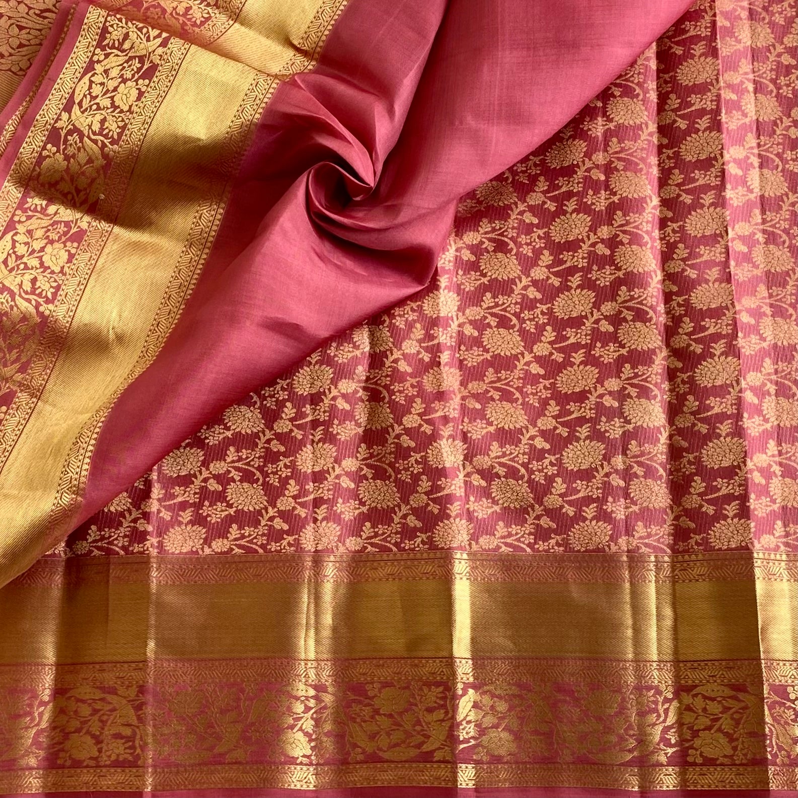 Pastel Rose Pink Designer Brocade Pure Silk Saree