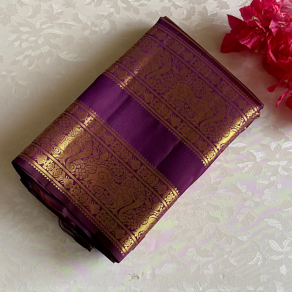 Dual Shaded Rust Pink With Elegant Purple Pure Zari Kanjeevaram Masterweave