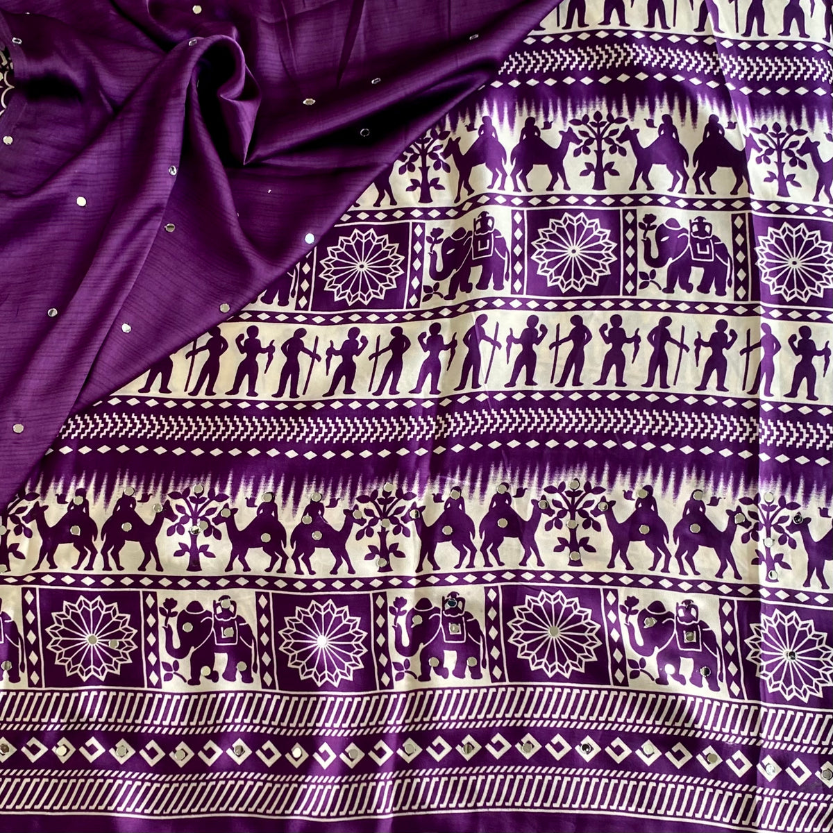 Ivory White Softest Satin Silk Saree With Royal Purple Pallu