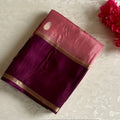 Peach Pink Soft Tussar Silk Saree With Plum Purple Border Pallu