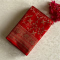 Crimson Red Banarasi Crepe Silk Saree With Metallic Gold Brocade