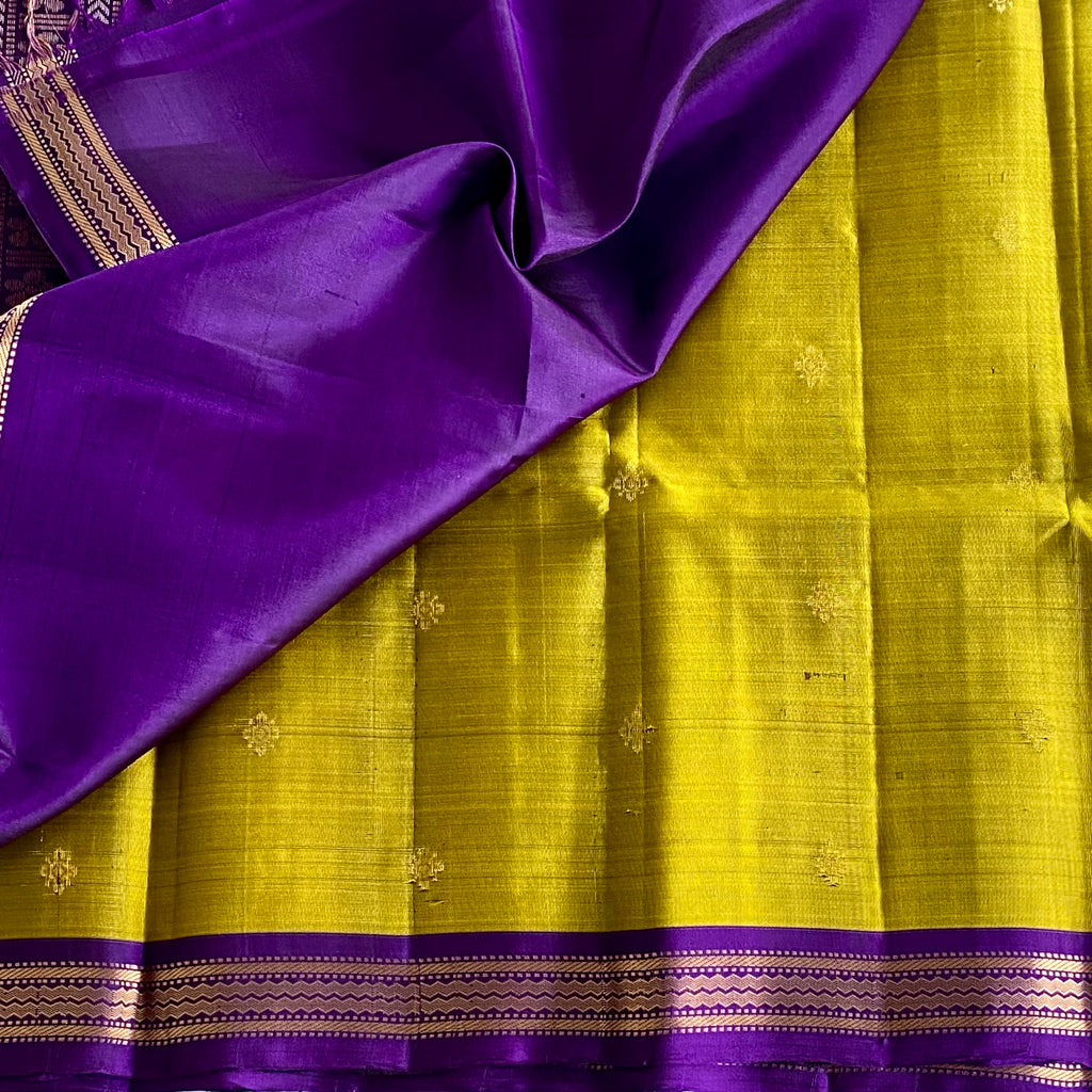 Olive Green And Royal Purple Designer Pure Silk Saree For Weddings