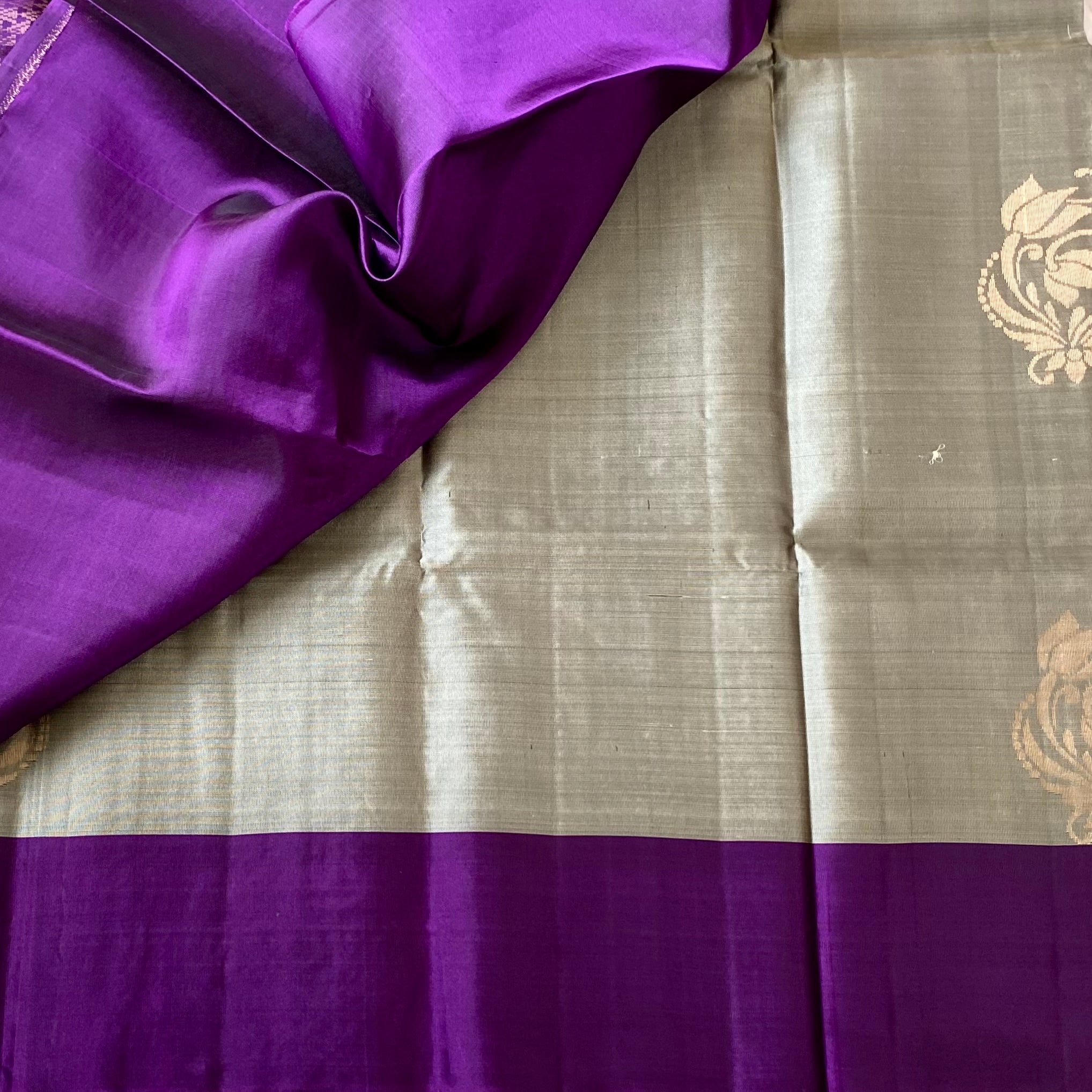 Royal Purple Silk Saree Pale Silver Body Gold Zari Work