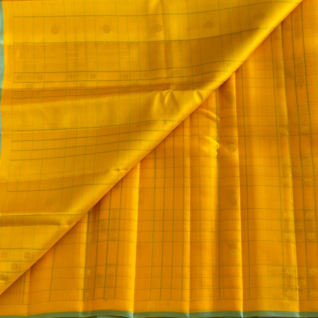 Golden Yellow Designer Pure Silk Saree With Turquoise Blue Pallu