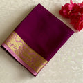 Deep Magenta Mysore Crepe Silk Saree With Blush Pink Gold Zari Border