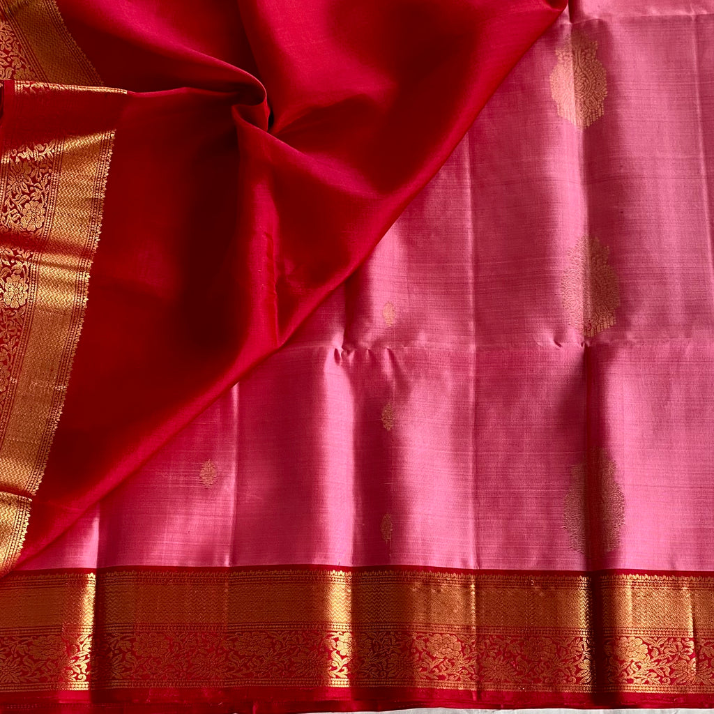 Rani Pink Designer Pure Silk Saree With Crimson Red Pallu