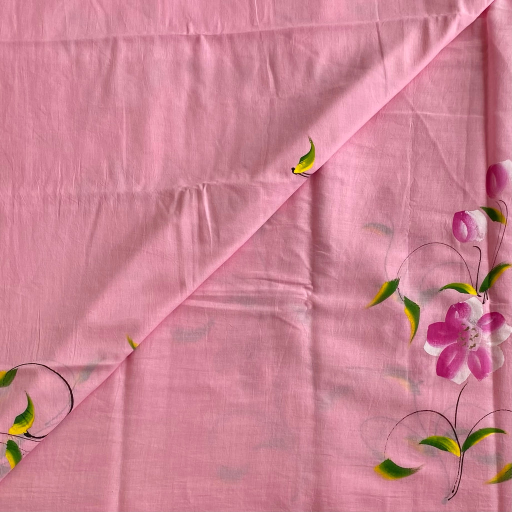Bubblegum Pink Soft Cotton With Hand-Painted Floral weave