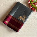 Slate Gray Designer Pure Silk Saree With Deep Magenta Pallu