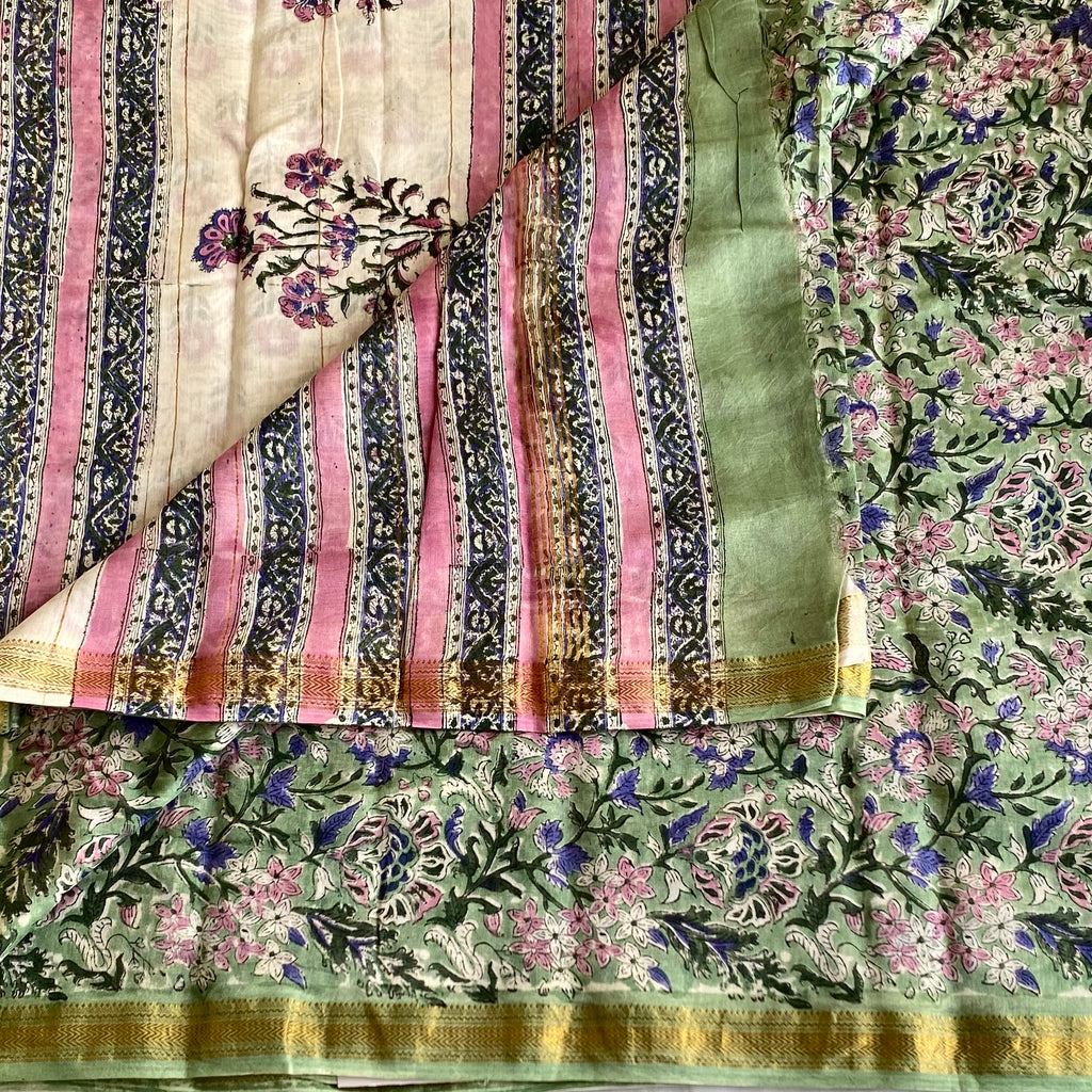 Sage Green Soft Tussar Silk Saree With Mauve Pink Pallu