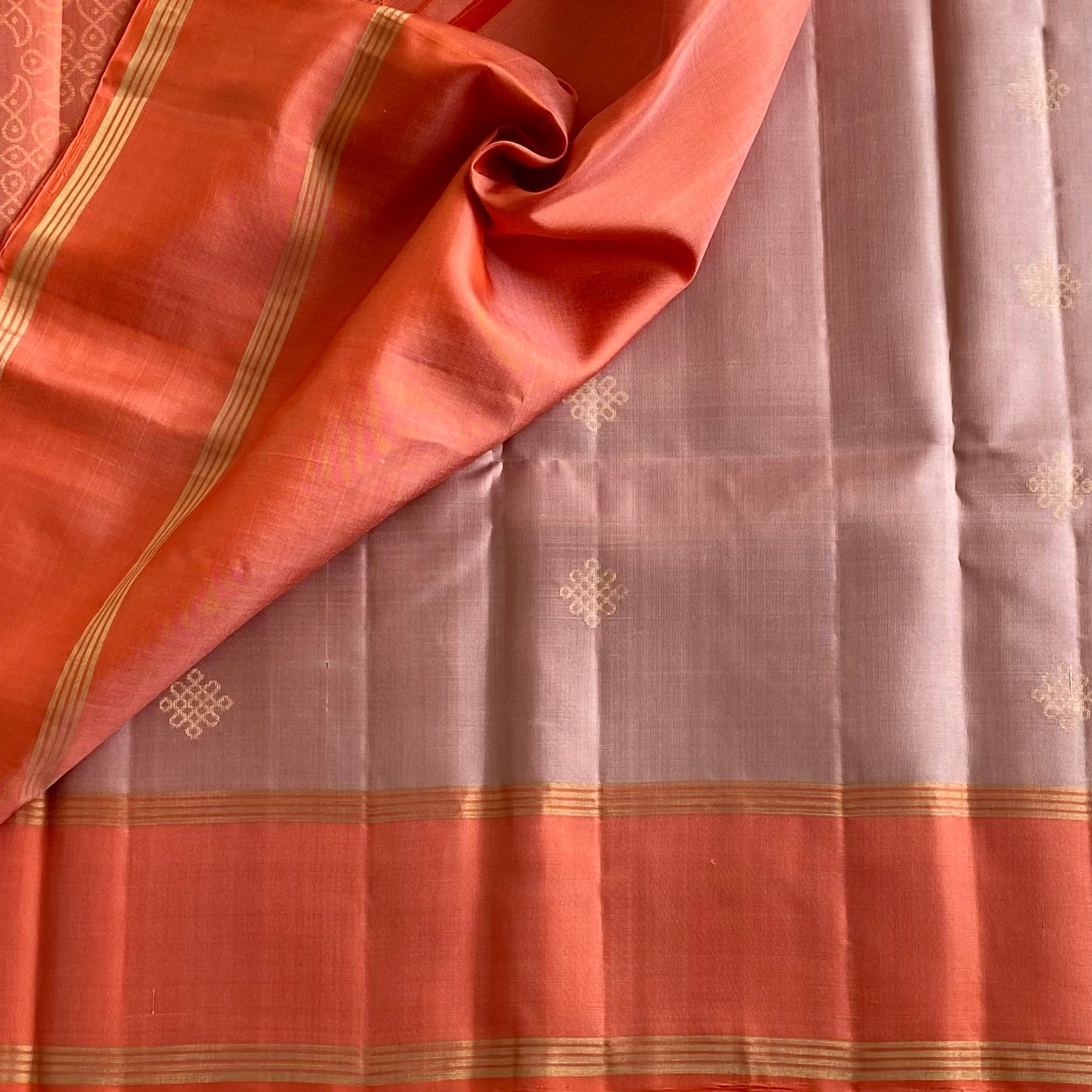 Dusty Greyish Rose Kollam Designer Pure Silk With Coral Borders