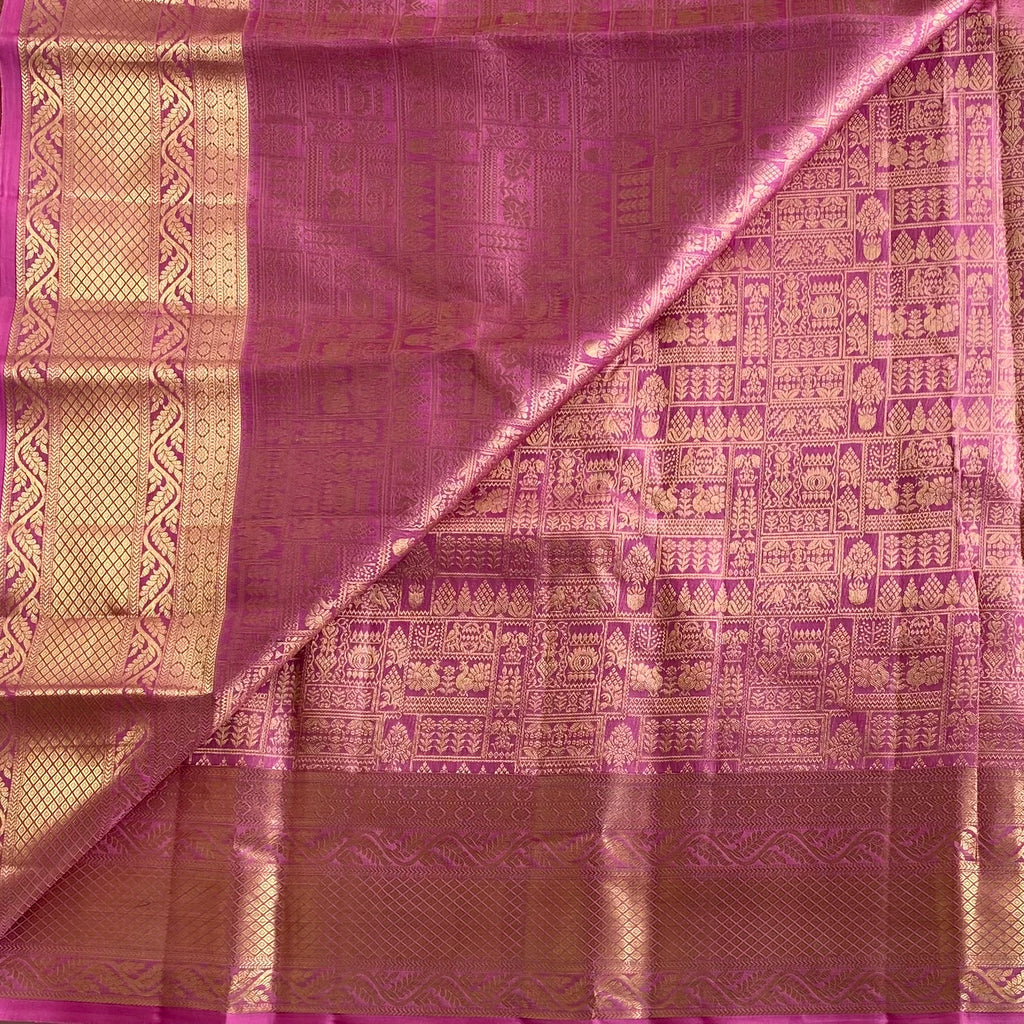 Dusty Rose Designer Brocade Pure Silk With Lilac Pink Pallu