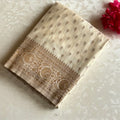 Ivory Soft Crepe Silk Saree With Earthy Brown Pallu
