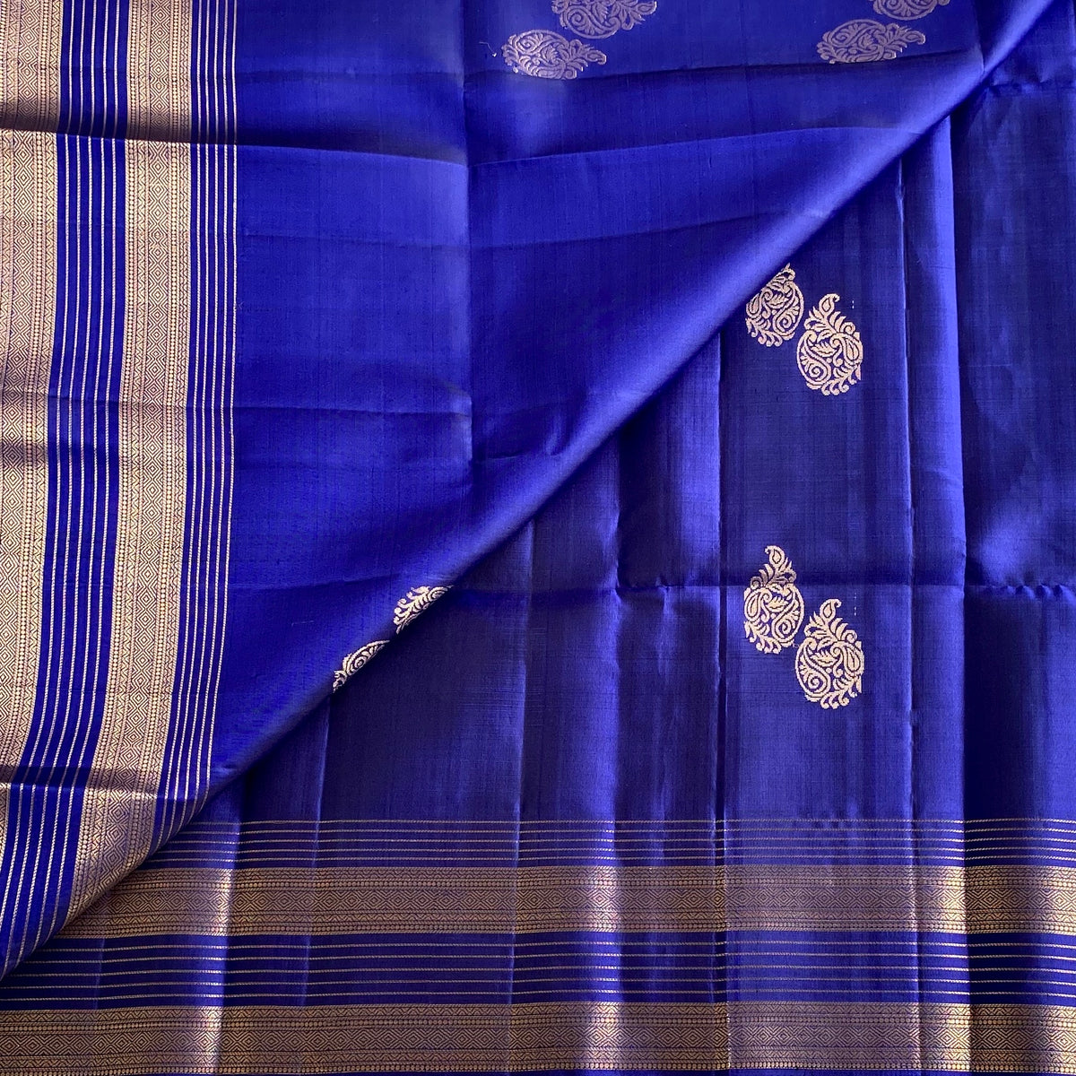 Royal Blue Antique zari Designer Pure Silk Saree With Paisley Zari