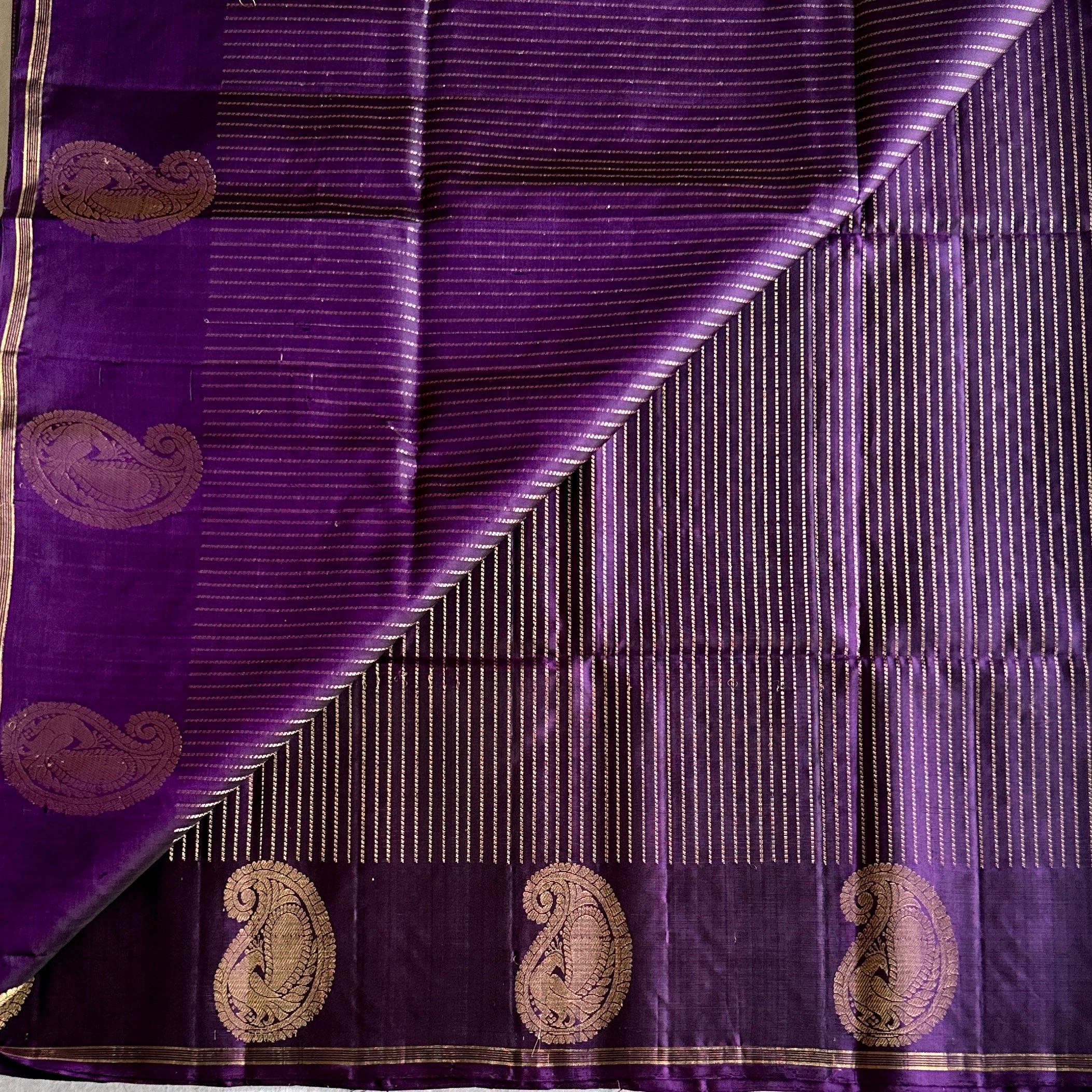 Royal Purple Silk Saree Gold Zari Diamond Pallu Paisley Border