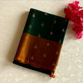 Emerald Green Silk Saree Rust mix Copper Pallu Antique Gold Woven Buti