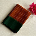 Burnt Orange with Emerald Green handwoven designer pure silk