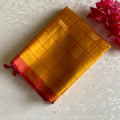 Mustard Yellow Designer Pure Silk Checkered Beauty With Pinkish Red Pallu