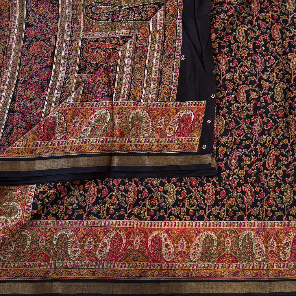 Black Paisley Zari Saree Multicolor Floral Motif Festive Traditional Ethnic