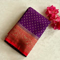 Royal Purple Banarasi Silk Saree Crimson Red Gold Brocade