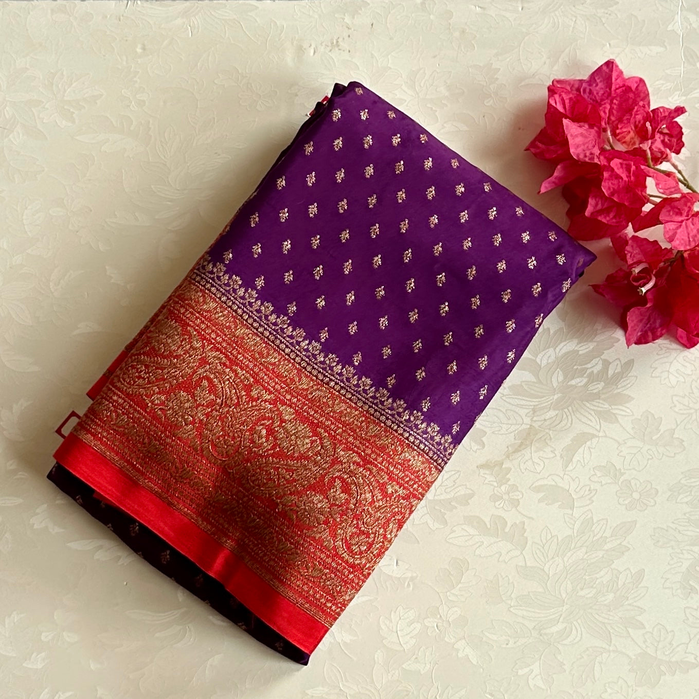 Royal Purple Banarasi Silk Saree Crimson Red Gold Brocade