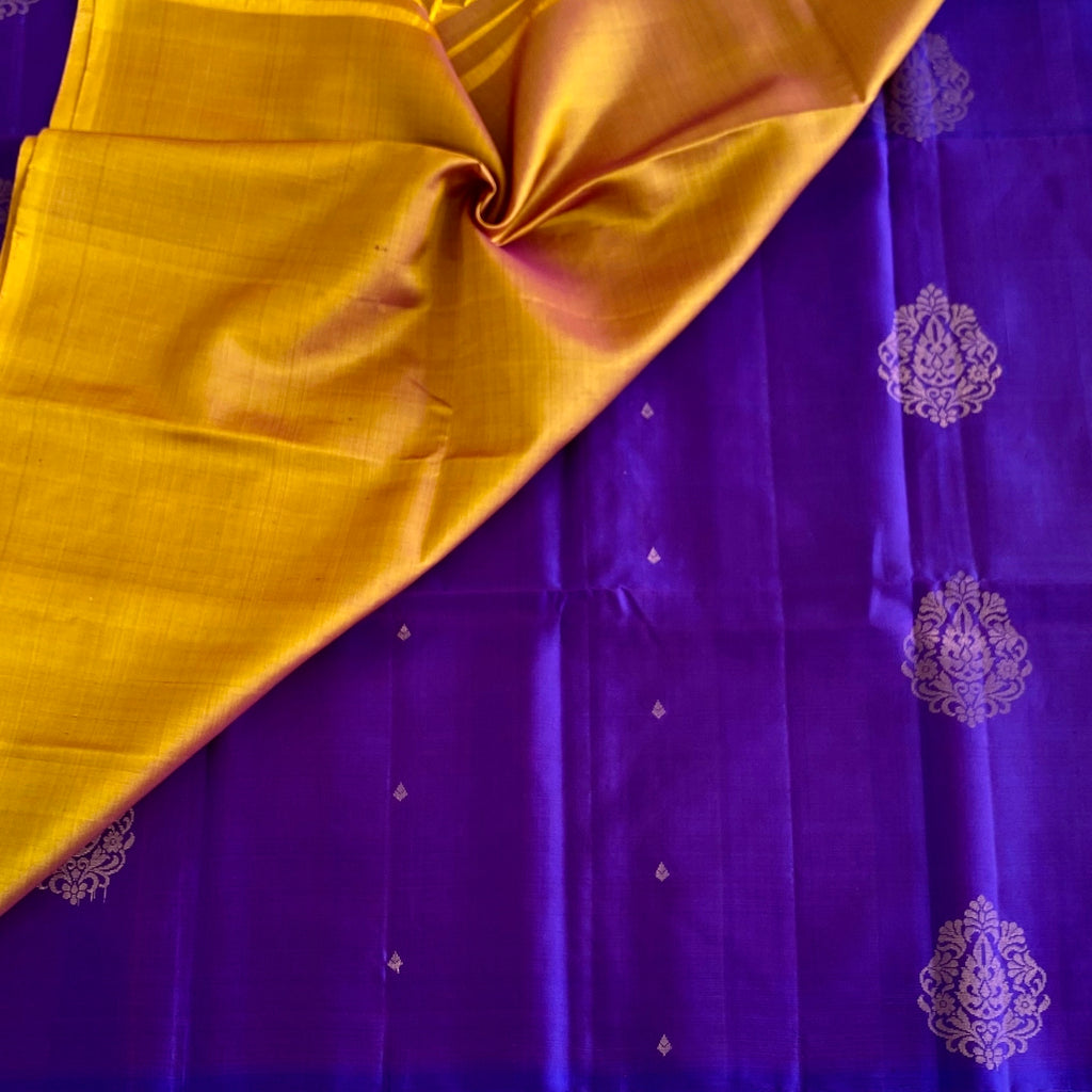 Regal Purple Designer Pure Silk Saree With Yellow Gold Pallu