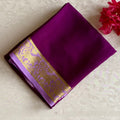 Plum Purple And Lavender Mysore Crepe Silk Saree With Gold Border