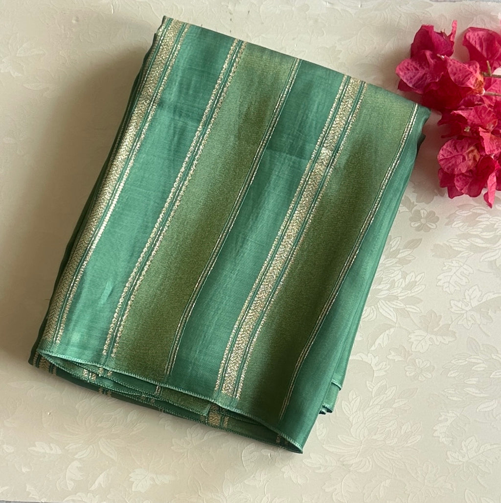 Shades of sea green blended soft silk with designer weave