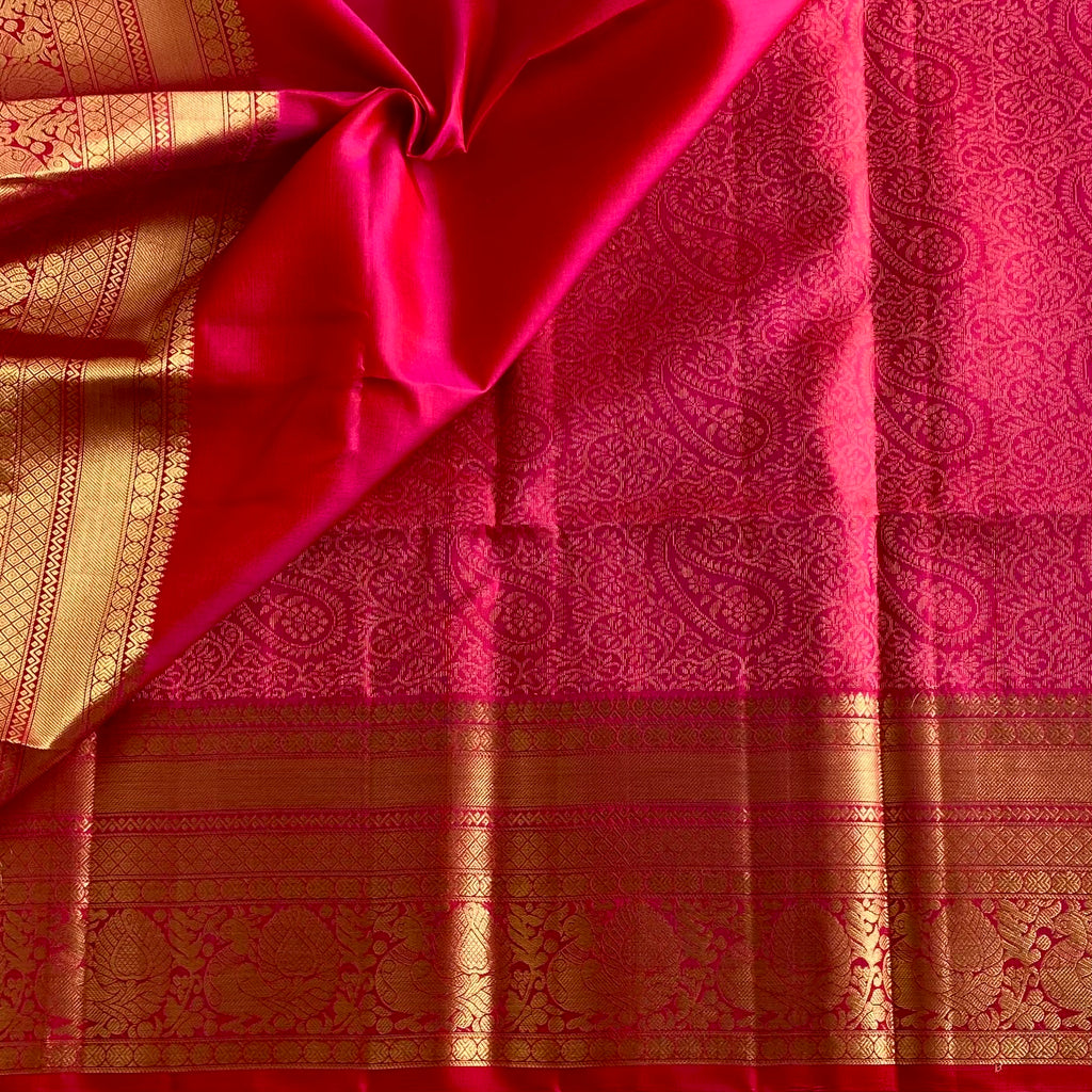 Rani Pink Designer Brocade Pure Silk Saree With Rich Gold Border