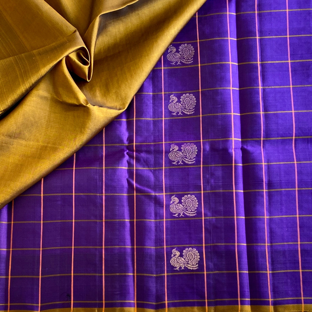 Royal Purple Designer Pure Silk Saree With Antique Gold Pallu