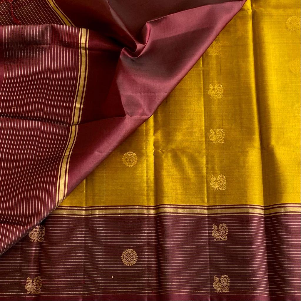 Deep MustRd Designer Pure Silk Saree With Wine Brown Border