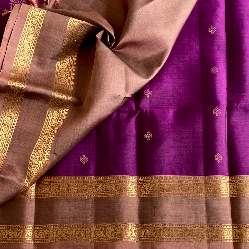 Deep Violet Purple Designer Pure Silk Saree With Dusty Rose Pallu