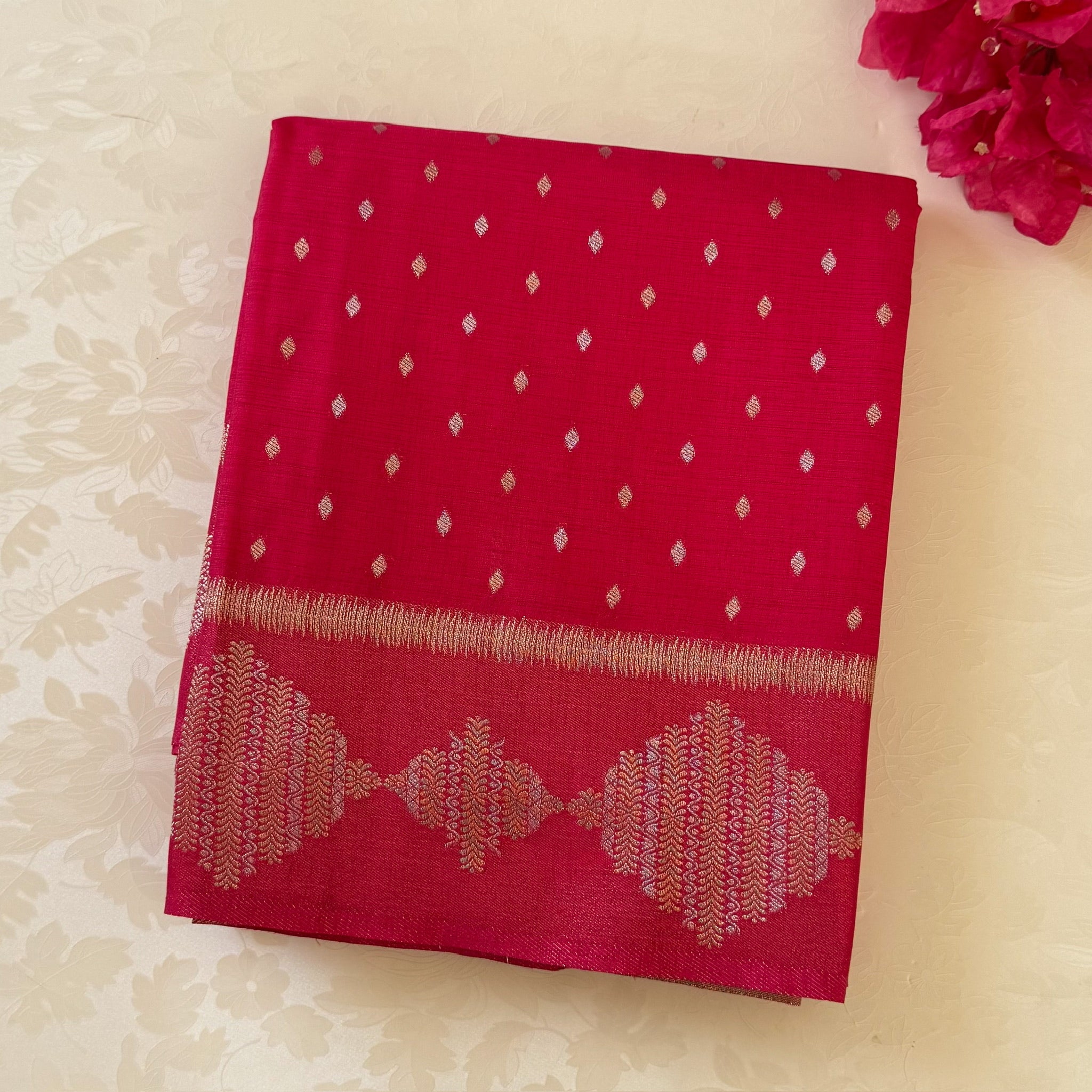 Traditional Fuchsia Banarasi Silk Saree Gold Zari Pallu Bridal Wedding
